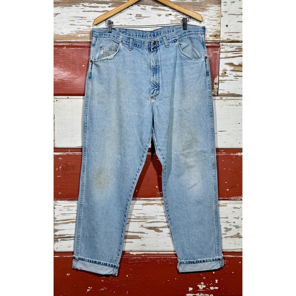 Wrangler Jeans Relaxed Fit Light Wash Denim Pants Distressed Mens Size 38x32 - Picture 2 of 9